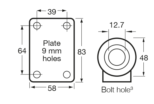 K Series castor mount drawing